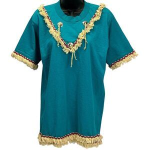 Vintage 90s Native American Indian T Shirt Conchos USA Made Blue Unisex M Medium